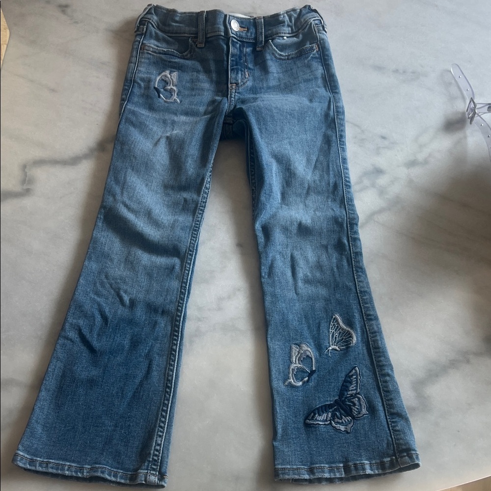 abercrombie kids blue denim jeans with butterfly embroidery